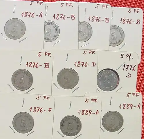 () 40 x Deutsches Reich 5 Pfennig, aus 1874-1889, alle kleiner Adler, siehe bitte Beschreibung u. Bilder