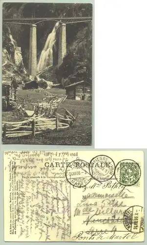 (1020247) Ansichtskarte von 1906. Schweiz. Findelenbachbrücke. Gornergratbahn