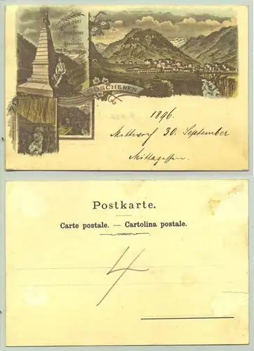 () Ansichtskarte Schweiz. Göschenen 1896 / ruecks. Klebespuren. Weitere Infos : Postalisch nicht gelaufen, Notiz von 1896