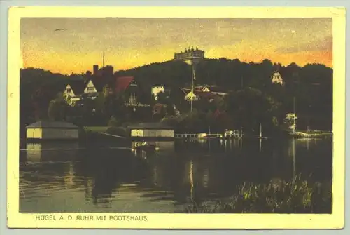 (-45127) Alte Ansichtskarte "Hügel a. d. Ruhr mit Bootshaus".  Beschrieben u. postalisch gelaufen mit Feldpost-Stempel von 1915. links unten Knick.