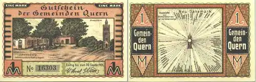 (1017175) Quern Heimatbeleg von 1921. Original alter Geldschein mit herrlichen Abbildungen. PLZ-Bereich 24972