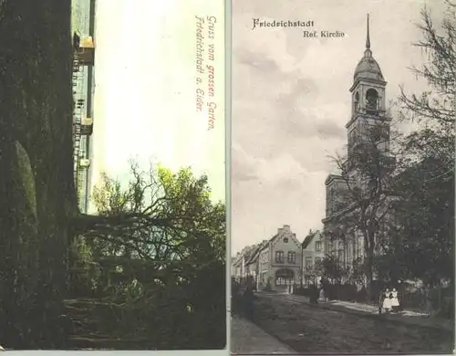 (1017192) Zwei alte Ansichtskarten "Friedrichstadt". Beide AK beschrieben u. postalisch gelaufen mit Marke u. Stempel von 1909. PLZ 25840