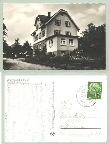 (1020666-74405) Ansichtskarte. Kurhaus Schönblick, Fam. Hägele. Eutendorf über Gaildorf. Postalisch gelaufen 1957.      