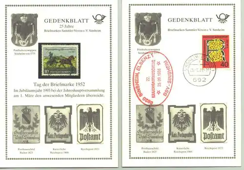 2x Gedenkbl. 1988 /93 Sinsheim (intern : 1020008)