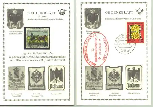 2x Gedenkbl. 1988 /93 Sinsheim (intern : )