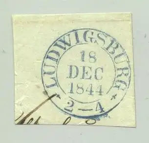 (-71640) Heimatbeleg / Ludwigsburg. Kleiner Briefausschnitt (ca. 42 x 40 mm) mit klarem, grossen Stempel : 'Ludwigsburg 18 Dec 1844. Eventuell Für Heimatsammler interessant ?