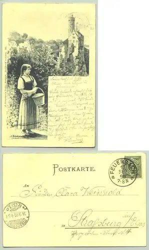  (-72805) Alte Ansichtskarte "S Bärbele". Aus Hauf's Lichtenstein. Beschrieben u. postalisch gelaufen mit Briefmarke u. Stempel von 1899.        