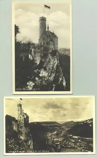 (1020536-72805) 2 alte Foto-Ansichtskarten mit Motiven : Schloss Lichtenstein. # Honau. Postalisch nicht gelaufen. Vermutlich um 1933. 