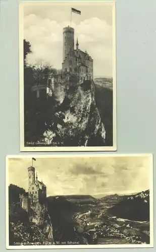 (-72805) 2 alte Foto-Ansichtskarten mit Motiven : Schloss Lichtenstein. # Honau. Postalisch nicht gelaufen. Vermutlich um 1933. 