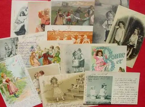 Neu : Versandkosten ab Euro 2,00 (intern : ) Hübsche Partie von 14 x alten Ansichtskarten mit herrlichen Kindermotiven, alle postalisch gelaufen, ab 1898, zum Teil Prägedruck. # Kinder