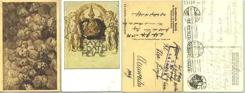 (1017254) 2 Postkarten als Feldpostkarten im 1. Weltkrieg verwendet. Motive siehe bitte Bilder (Deutschlands Spende / Spendenkarte für bayerische Soldatenheime an und hinter der Front)