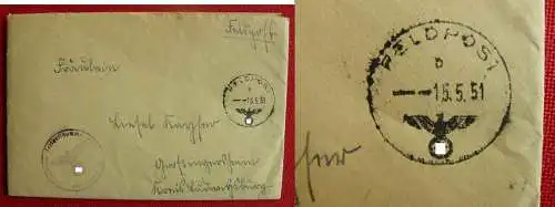 WK II Feldpostbrief Stempel 1951 /1941 ! ()  KURIOSITaeT ! Aus einem echten Nachlass herausgefunden : Original Feldpostbrief mit Kuvert eines Soldaten des WK II vom 15. 5. 1941. Der Briefumschlag ist aber NICHT am 15. 5. 1941 abgestempelt...