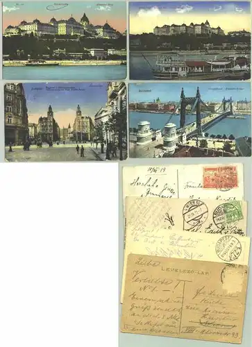 () Ungarn. 4 Ansichtskarten mit Motiven aus Budapest u. Umgebung. Postalisch zum Teil gelaufen 1912-16-19. 