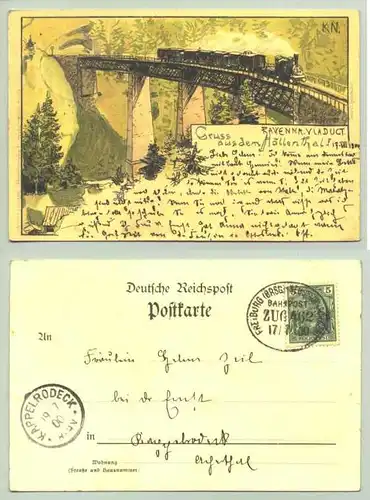 (79199-011) Höllenthal 1900. Ansichtskarte. "Gruss aus dem Hoellenthal". Feine Kuenstlerzeichnung v. KN