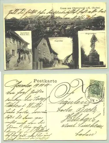 (79235-011) Ansichtskarte. "Gruss aus Oberrotweil a / K. (Baden)". Beschrieben u. postalisch gelaufen mit Marke u. Stempel v. 1911