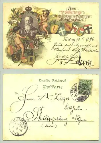 (76131-021) Ansichtskarte. Karlsruhe. Zum 70. Geburtstag Sr. Koenigl. Hoheit des Grossherz. Fr. v. Baden. 1826 - 1896