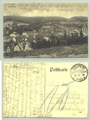 (69234-031) Dielheim 1916. Ansichtskarte. Beschrieben u. postalisch gelaufen mit Stempel v. Dielheim 1916