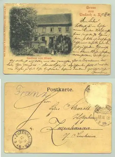 (69412-041) "Gruss aus Lindach a. N." - Gasthaus zum Hirsch. 1902. Eberbach
