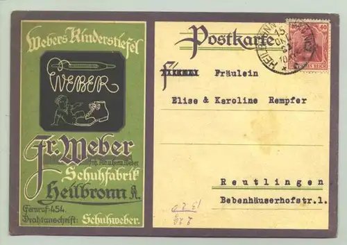 (74072-021) Farbige Potskarte mit Werbeteil. "Schuhfabrik Fr. Weber - Heilbronn"