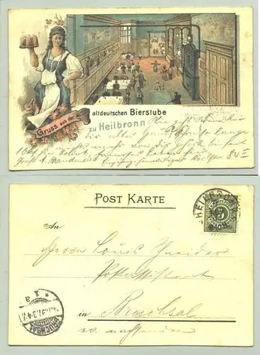 (74072-011) Heilbronn 1897 Ansichtskarte. Gruss aus der altdeutschen Bierstube zu Heilbronn
