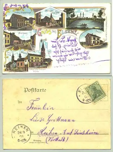 (75031-011) Ansichtskarte. "Gruss aus Elsenz". Bahnhof u. a. ... Beschrieben u. postalisch gelaufen mit Marke u. Stempel von 1903