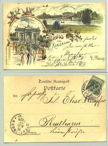 (76131-041) Ansichtskarte. 1899. Karlsruhe. Gruss aus ... . Mit kleinem Aufdruck : 'Waarenhaus Hermann Tietz, Karlsruhe'