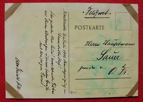 Karlsruhe 1942 handgemalt (1031633)  Ansichtskarte, an den ruecks. Ecken Klebereste aus Album. Gratisbeigabe : Vermutlich zur Karte gehoerende Widmung auf Karton. PLZ-Bereich pauschal 76131