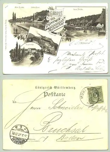 (75417-011) Ansichtskarte. "Gruss aus Dürrmenz-Mühlacker". 1897