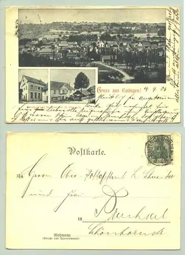 (75181-011) Ansichtskarte. Gruss aus Eutingen. 1906. Mit Gasthaus u. Brauerei von D. Heimerle
