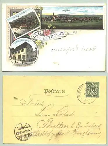 (75438-021) Ansichtskarte. "Gruss aus Knittlingen". Beschrieben u. postalisch gelaufen mit Marke u. Stempel von 1899