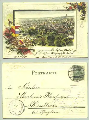 (75177-041)  Ansichtskarte. "Pforzheim". Herrliche Praegedruck-Karte. 1902