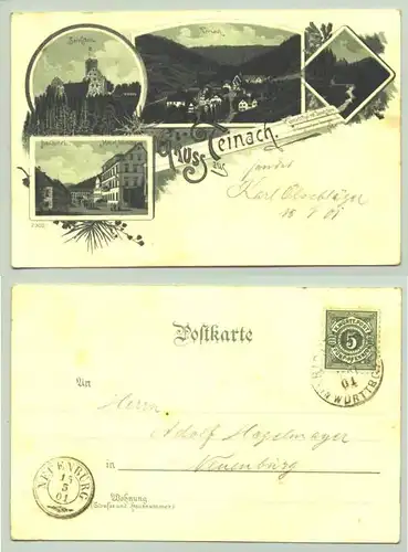 (75385-021) Ansichtskarte. "Gruss aus Teinach". Beschrieben u. postalisch gelaufen mit Marke u. Stempel von 1901