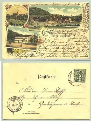 (75399-011) Ansichtskarte. "Gruss aus Unterreichenbach". Beschrieben u. postalisch gelaufen mit Marke u. Stempel von 1898
