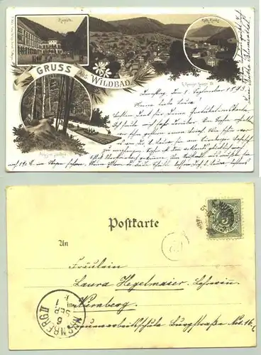 (75323-011)  Ansichtskarte. Sehr alte Ansichtskarte von 1893 (!) : 'Gruss aus Wildbad'