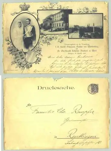 Neu ! Versandkosten ab Euro 2,50 () Gross-Stuttgart Fest 1898 Ansichtskarte. Gross-AK. "Erinnerungskarte an die Vermaehlung I. K. Hoheit Prinzessin Pauline von Württemberg mit Sr. Durchlaucht Erbprinz Friedrich zu Wied, Stuttgart, 29. Oktober...