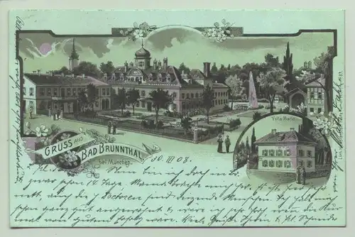 (81675-011) Bad Brunnthal 1908. Ansichtskarte. Mondschein-AK. Gruss aus Bad Brunnthal bei München