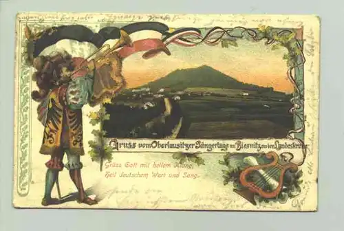 (02827-011) Ansichtskarte 1903 "Gruss vom Oberlausitzer Saengertage zu Biesnitz an der Landeskrone"