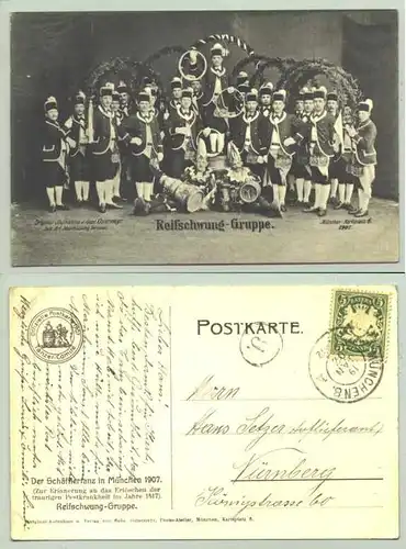 (80335-191) Ansichtskarte. Offizielle Postkarte 1907 - Tänzer Comite. "Der Schaefflertanz in Muenchen 1907 - Reifschwung-Gruppe"