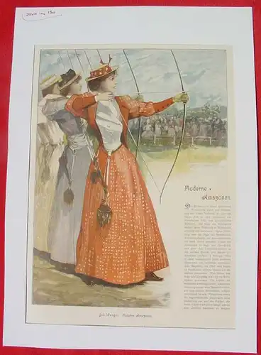 Frauen-Bogenschiessen. Kunstblatt um 1902 (