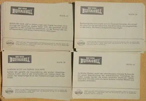 Neu ! Versandkosten ab Euro 3,00 / BRD.  (intern 1011677) Gloria-Film-Produktion : "Das war Buffalo Bill". 50 verschiedene Bildkarten in Postkartengröße. Einzel-Bilder-Serie nummeriert von Bild-Nr. 21 – 70. Herrliche, mehrfarbige Filmszenen mit...