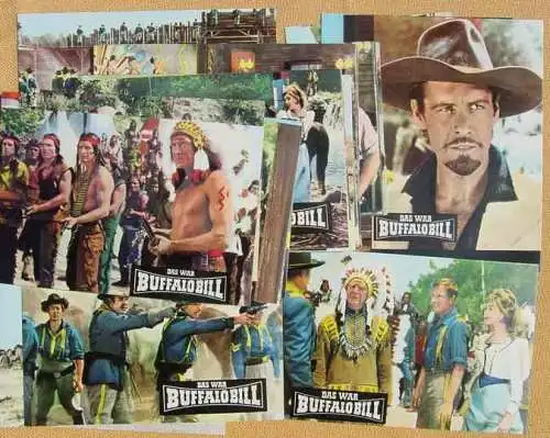 (1011676) Neu ! Versandkosten ab Euro 3,00 / BRD. Gloria-Film-Produktion : "Das war Buffalo Bill". 50 verschiedene Bildkarten in Postkartengröße. Einzel-Bilder-Serie nummeriert von Bild-Nr. 21 – 70. Herrliche, mehrfarbige Filmszenen mit...