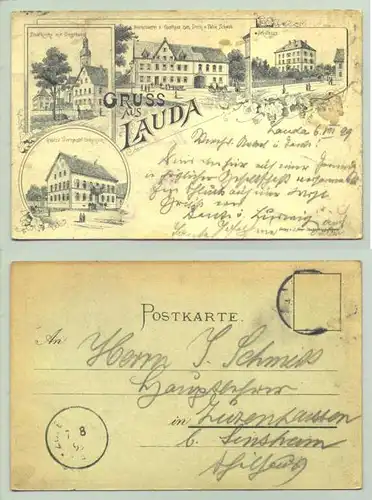 (97922-041) Ansichtskarte. 1899. Gruss aus Lauda. Bierbrauerei, u. a