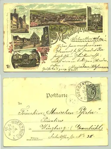 (97980-011) Ansichtskarte.1895.  Gruss aus Mergentheim. 5 herrl. Abb. mit Blumenschmuck