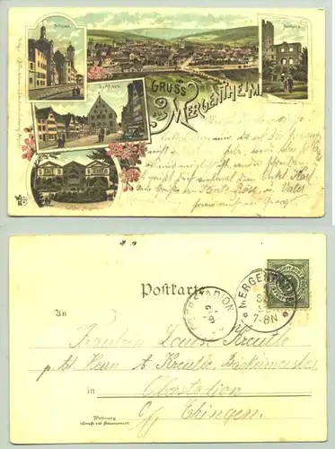 (97980-021) Ansichtskarte. 1895. "Gruss aus Mergentheim". 5 herrl. Abb. mit Blumenschmuck