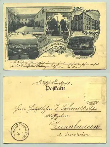 (97941-081) Ansichtskarte. 1902. "Gruss aus Tauberbischofsheim". Gymnasium, u. a