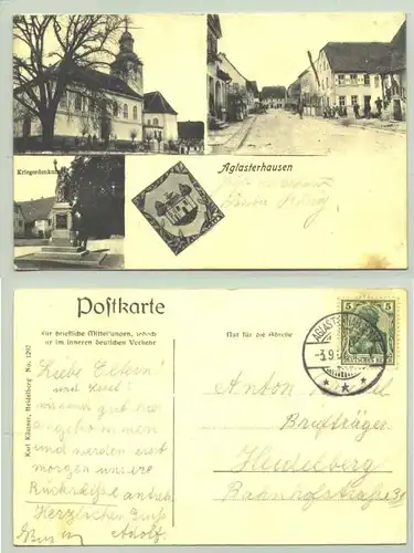 (74858-011) Ansichtskarte. "Aglasterhausen". Beschrieben u. postalisch gelaufen mit Marke u. Stempel v. 3.9.1907