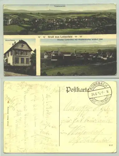 (74931-011)  Ansichtskarte. "Gruss aus Lobenfeld". Beschrieben u. postalisch gelaufen als Feldpost mit Stempel v. 1916