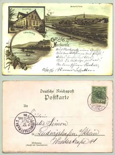 (74821-011) Ansichtskarte. 1896. "Gruss aus Neckarelz". (Mosbach)