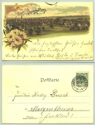(74850-011) Ansichtskarte. "Gruss aus Oberschefflenz". Beschrieben u. postalisch gelaufen mit Marke u. Stempel v. 1900