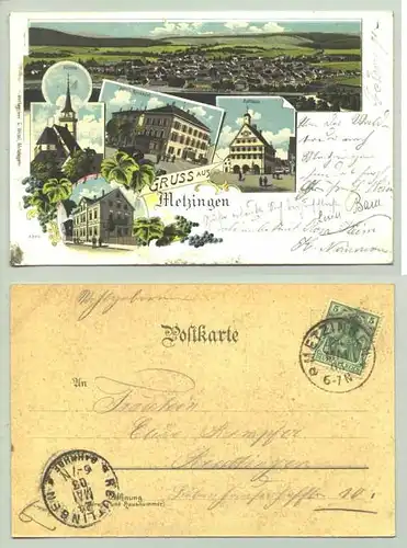 (72555-011) Ansichtskarte. "Gruss aus Metzingen". Beschrieben u. postal. gelaufen mit Marke u. Stempel v. 1903
